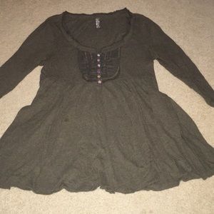 Free People Dark green long sleeve blouse